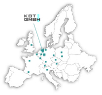 Europakarte mit Standort KBT GmbH in Deutschland und den Vertriebspartnern in Deutschland und Europa